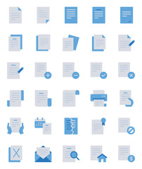 Blue color icons set for Document file