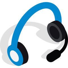 Blue and Black Headset with Microphone On Transparent Background Isolated