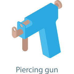Blue and brown piercing gun tool for ear and body piercing with a transparent background in isometric view perfect for medical and beauty industry visuals
