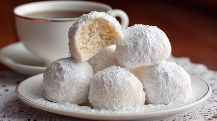 Fototapeta premium Kourabiedes. Greek Traditional Christmas Dessert - Sweet Holiday Treat