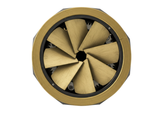 Isolated brass iris diaphragm, a vintage photographic device for controlling light exposure