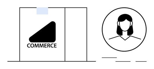 Storefront with commerce brand logo alongside user profile icon for account management. Ideal for e-commerce, business identity, online retail, digital interfaces, branding, customer engagement