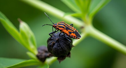 Close-Up of Orange Striped Bug on Stem