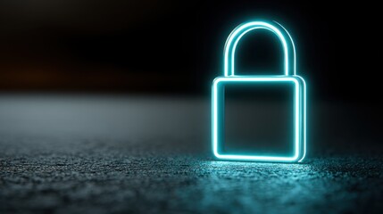 Fototapeta premium Glowing blue padlock icon on dark background. Digital security concept for data protection and cyber safety. Cybercrime prevention.