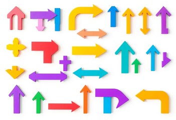 Colorful arrow icons on white background, various styles and sizes,  modern,  element