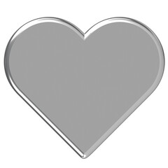 3D silver heart glossy romantic metallic shape