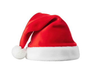 Red santa hat with white trim isolated on transparent background