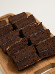 Chocolate cake or chocolate steamed brownie on white background