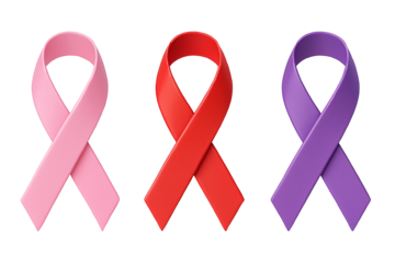 Show your support with vibrant awareness ribbons for breast cancer, AIDS, and Alzheimer's disease, each ribbon a symbol of hope, solidarity, and strength