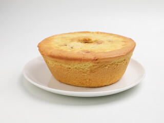 Butter cake on white background