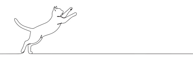 Obraz premium Minimalist continuous line art of a cat standing on hind legs with paws raised, in a playful pose.