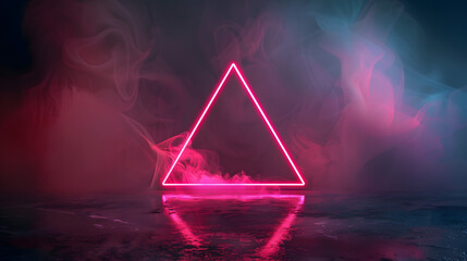 Mystical Pink Triangle Floating Amidst Ethereal Haze and Reflective Water, Captivating Abstract Scene