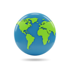 Naklejka premium A cartoonish globe of earth with green continents on a blue background