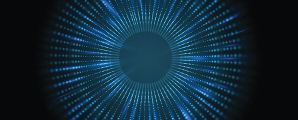 Futuristic science and technology header with interconnected molecular structures and light pulses