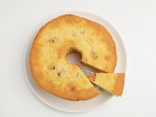 Butter cake on white background
