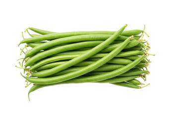 Isolated handful of green beans, also known as string beans, slender and fresh produce