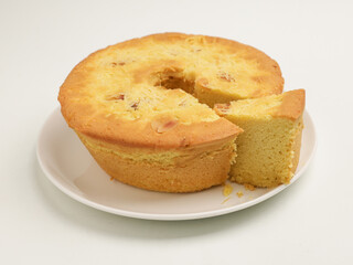 Butter cake on white background