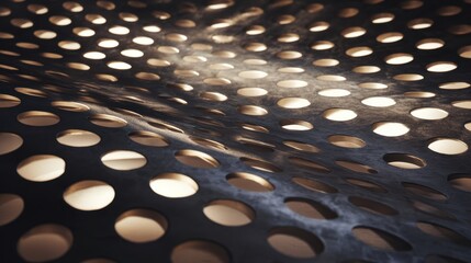 Abstract metal surface with circular holes and warm lighting