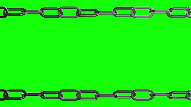 Seamless 3D Metal Chain Loop Animation, Horizontal Chrome Chains Moving Across Frame, 10s Motion Background