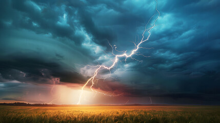 Dramatic Lightning Storm Over Golden Wheat Field Showcasing Nature's Power and Beauty