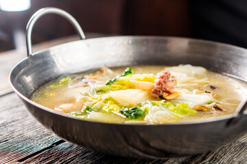 Soup with seafood. Chinese cuisine. Food concepts.Shrimp, mussels, squid, octopus
