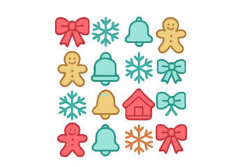Colorful collection of festive Christmas and winter holiday symbols and icons