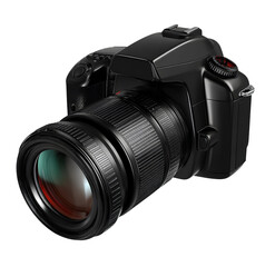  photograph of a dslr camera with a lens on a transparent background, in png format 