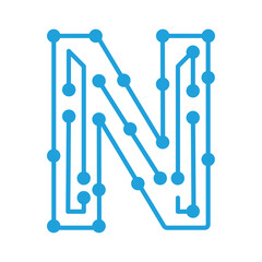 Circuit board letter n design isolated on white background