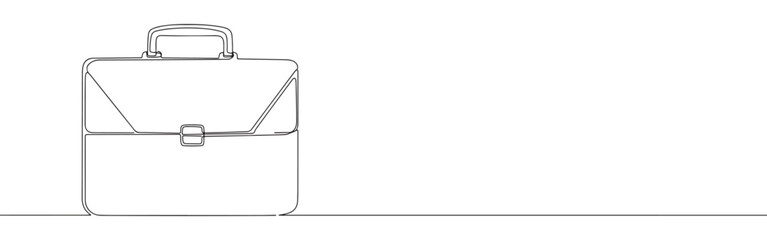 continuous single-line drawing of a classic briefcase, representing business, travel, and professionalism on a clean white background.