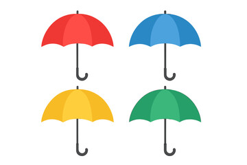 Set of four brightly colored open umbrellas in red blue yellow and green isolated on white