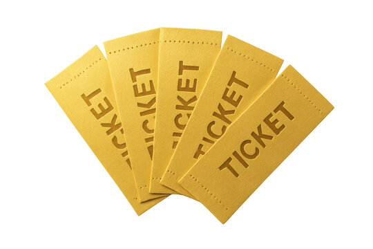 Golden tickets fanned out, granting admission and entry to an exclusive event or raffle, transparent background