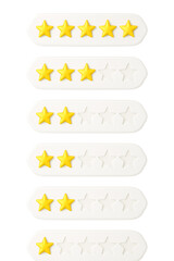 Boost trust with these star rating graphics for websites and apps, showing customer feedback from excellent five-star reviews to ratings needing improvement