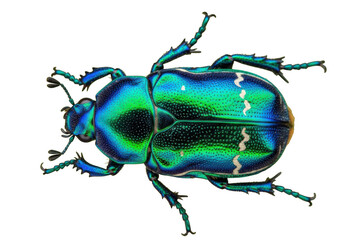 Iridescent green and blue beetle isolated on transparent background