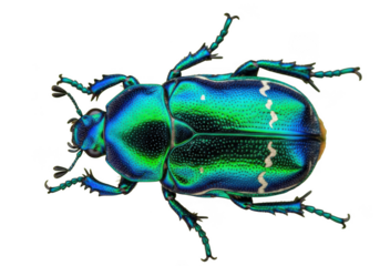 Iridescent green and blue beetle isolated on transparent background