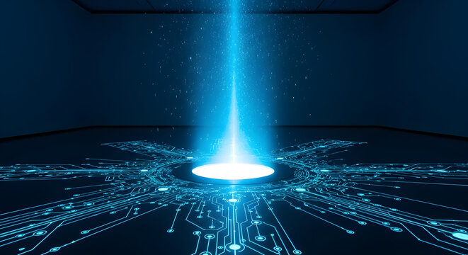 Blue light emanating from center of a circuit board floor