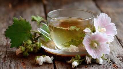 Marshmallow Root Tea. Althaea Plant Herbal Medicine in Nature