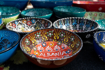 Colorful traditional bowls in Albania