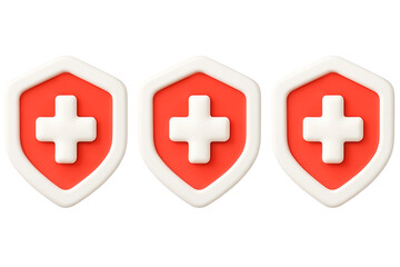 Medical shields for healthcare promotions featuring cross icons, perfect for pharmaceutical advertising and conveying safety, insurance, and protection concepts