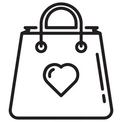 Black Outline Shopping Bag Icon with Heart on White Background