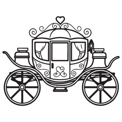 Ornate Fairy Tale Carriage Outline Illustration for Elegant Designs