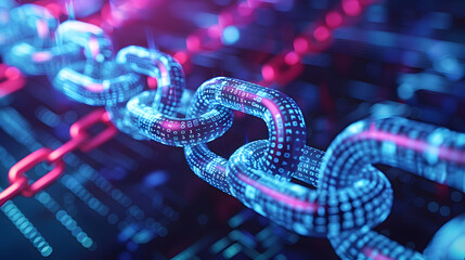 Abstract Blockchain Technology Interconnected Network Represented by Glowing Chain Links