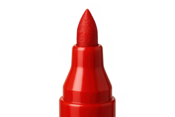 Red marker tip providing bright color for drawing and highlighting text with school art supplies