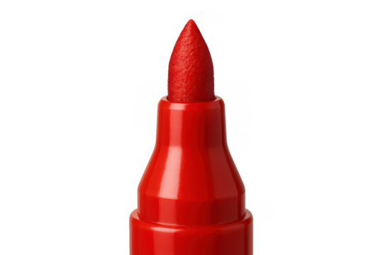 Red marker tip providing bright color for drawing and highlighting text with school art supplies