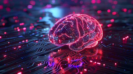 Artificial Intelligence Brain Circuit Board Connection Red and Blue Futuristic Theme