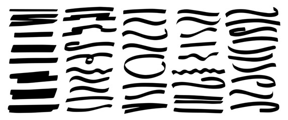 Grunge hand drawh lines vector illustration. Underline typography stroke, scribbles, curves. Pen strokes strikethroughs. Bold doodle freehand shapes.