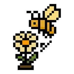 Fototapeta premium Pixel Art Bee And Flower