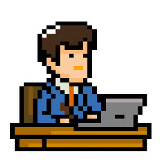Obraz premium Pixel Art Man Using Laptop
