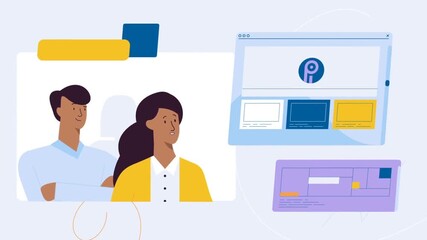 Animated business couple using online profile interface for job application or digital recruitment - Powered by Adobe