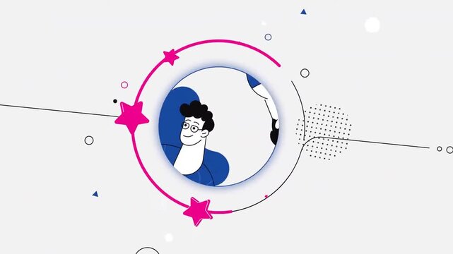 Animated user review profile showing star ratings for online feedback and customer satisfaction