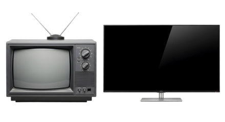 Vintage Television and Flat Screen TV Set in Modern Living Room